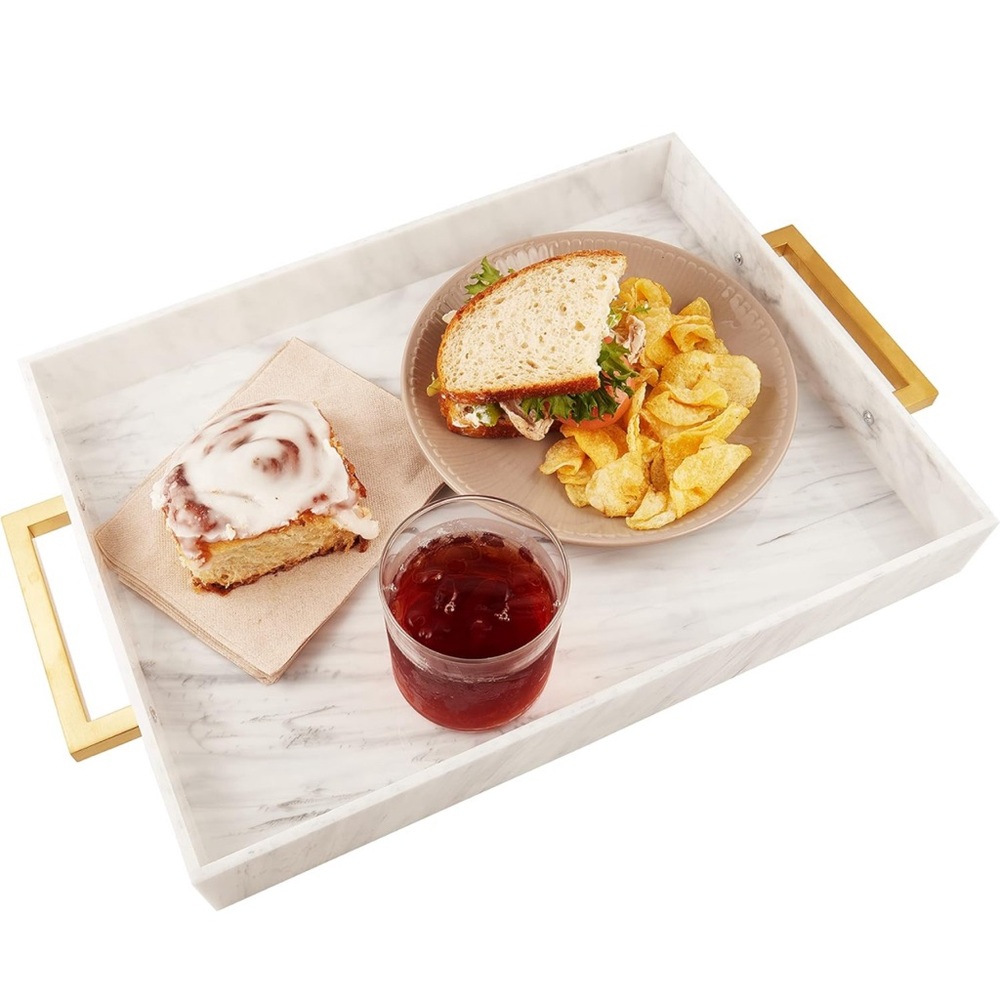 Acrylic Serving Tray with Gold Handles.